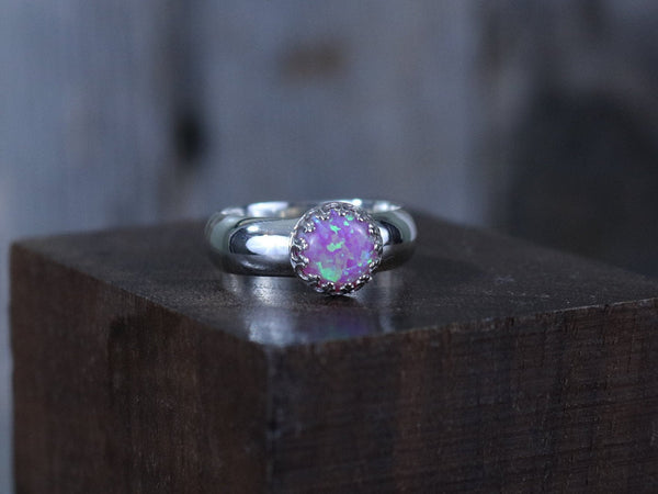 GRACE Ring -  Pink Opal, Sterling Silver Low Dome Ring, Bright Polished Finish