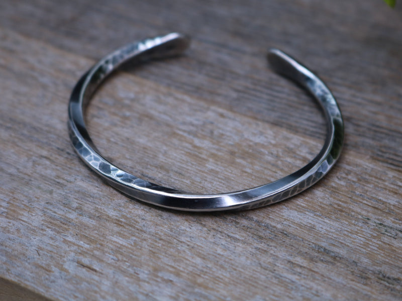 DUNCAN Bracelet - Hammered Twisted Sterling Silver Bracelet, Oxidized