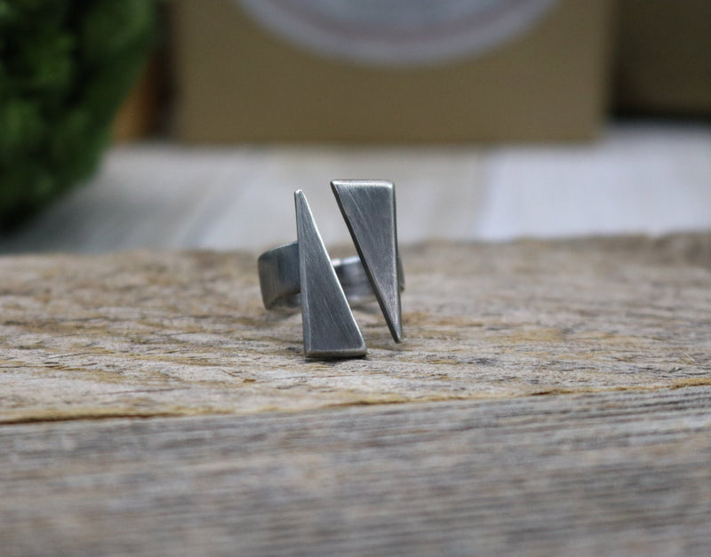 ARROW Ring - Sterling Silver Double Triangle Ring - Geometric Ring