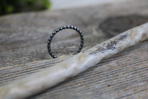 RAVEN Ring - Oxidized Full-Bead Wire Sterling Silver Midi Ring, Minimal Ring, Stackable Ring