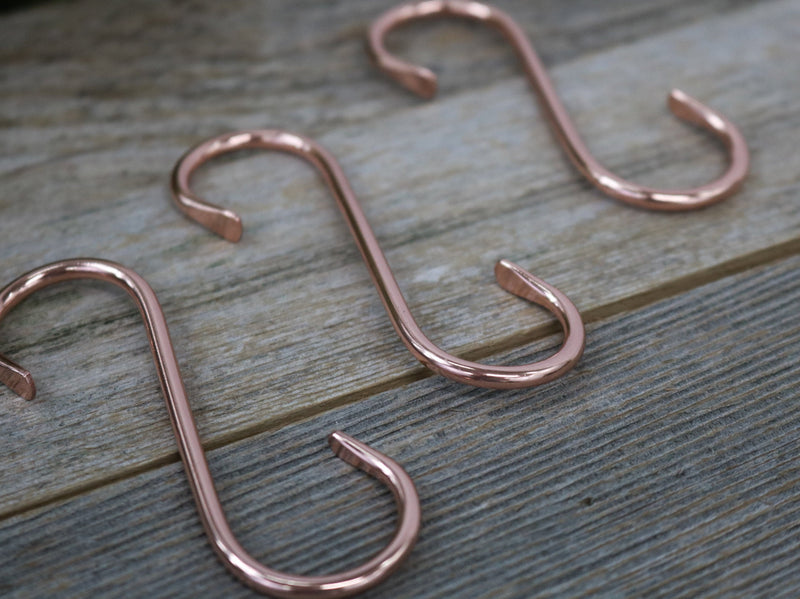 Solid Copper S-Hooks, Utility Hooks, 3" long