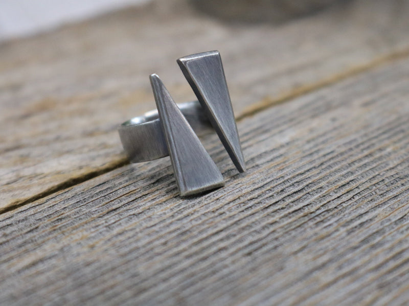 ARROW Ring - Sterling Silver Double Triangle Ring - Geometric Ring