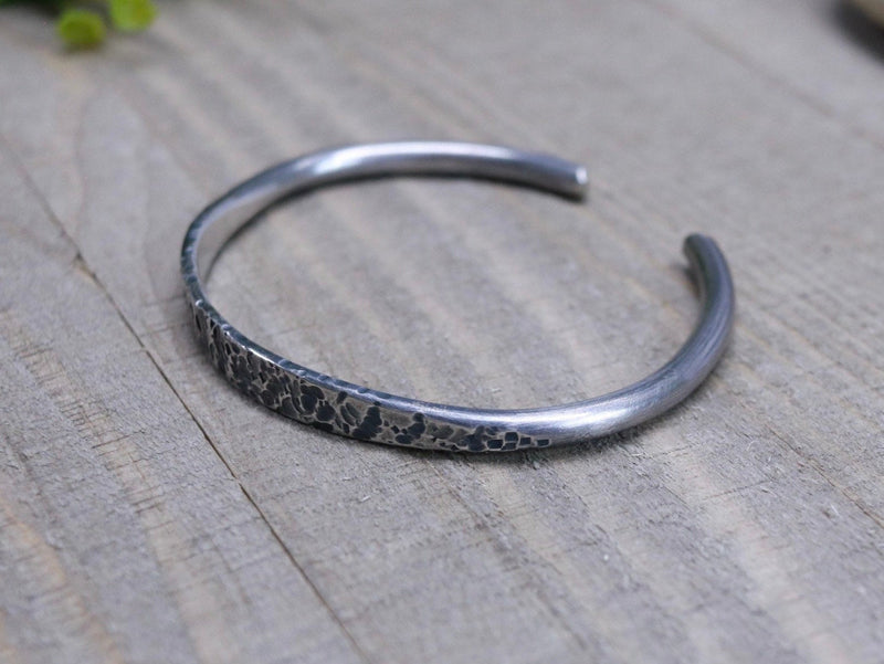 LIAM Bracelet - Hammered Oxidized Sterling Silver Signet Cuff Bracelet