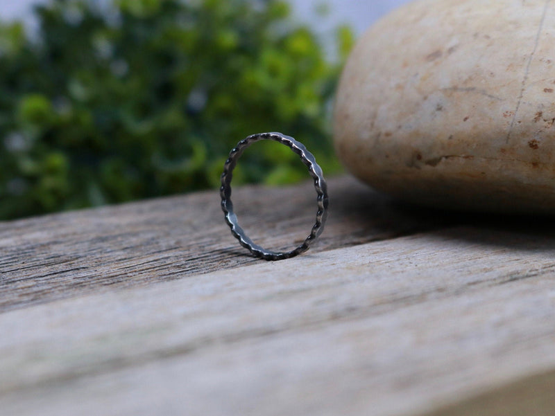 PACE Ring - Oxidized Flattened Dot Sterling Silver Midi Ring, Minimal Ring, Stackable Ring