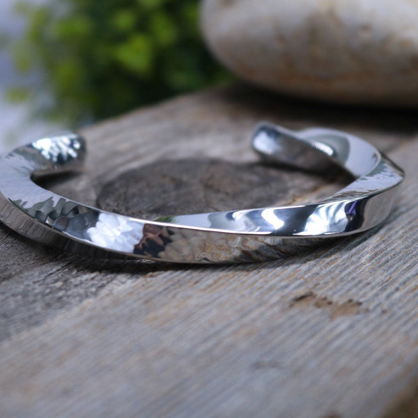 LYONS Bracelet - Heavy Hammered Twisted Sterling Silver Cuff
