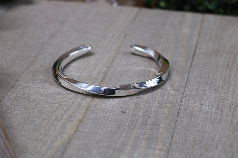 DUSTIN Bracelet - Hammered Twisted Sterling Silver Cuff Bracelet, Bright Polished Finish